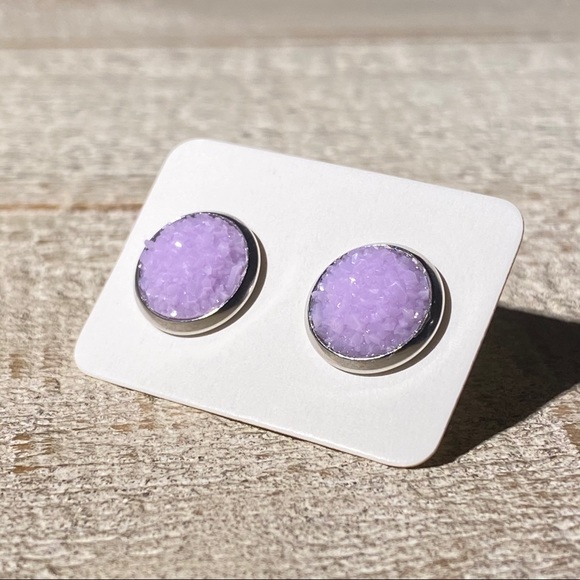 3 for $15 Purple Solid Druzy Silver Studs Earrings - Picture 2 of 4